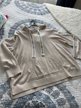 The White Company Beige Knit Hoodie with Striped Drawstrings